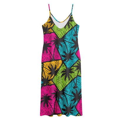 Colorful Palm Tree Pattern Print Jersey Midi Cami Dress