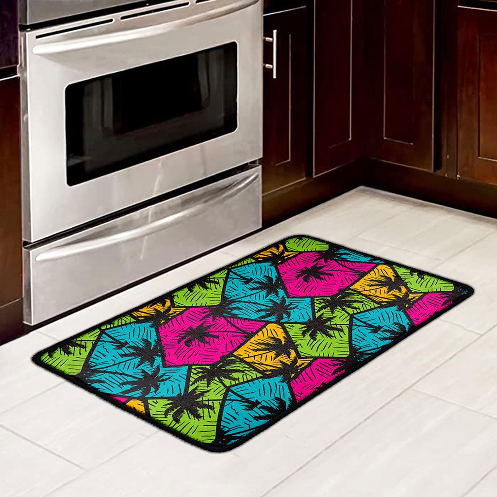 Colorful Palm Tree Pattern Print Kitchen Mat