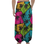 Colorful Palm Tree Pattern Print Lantern Pants