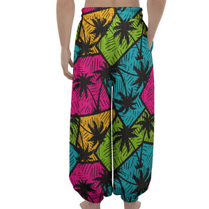 Colorful Palm Tree Pattern Print Lantern Pants