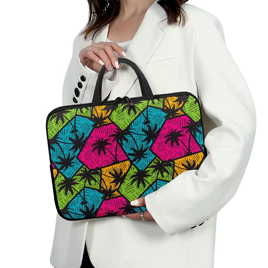 Colorful Palm Tree Pattern Print Laptop Sleeve With Handle