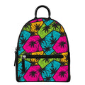 Colorful Palm Tree Pattern Print Leather Backpack