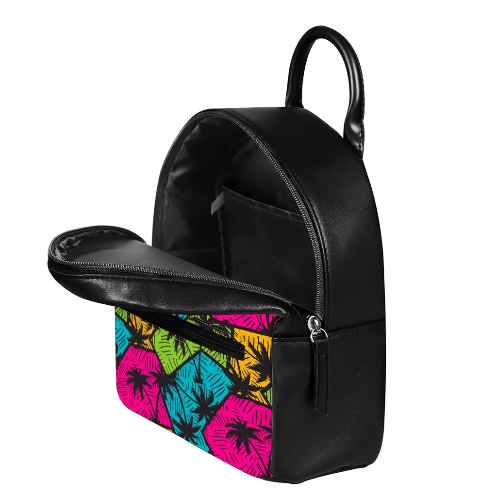 Colorful Palm Tree Pattern Print Leather Backpack