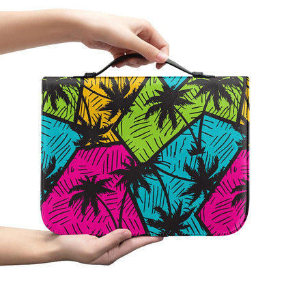 Colorful Palm Tree Pattern Print Leather Bible Cover