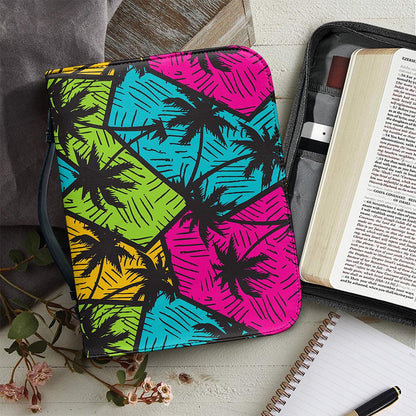 Colorful Palm Tree Pattern Print Leather Bible Cover