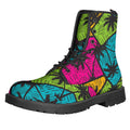 Colorful Palm Tree Pattern Print Lace-Up Boots