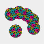 Colorful Palm Tree Pattern Print Leather Coaster Set