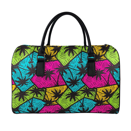 Colorful Palm Tree Pattern Print Leather Duffle Bag