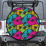 Colorful Palm Tree Pattern Print Leather Spare Tire Cover
