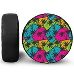 Colorful Palm Tree Pattern Print Leather Spare Tire Cover