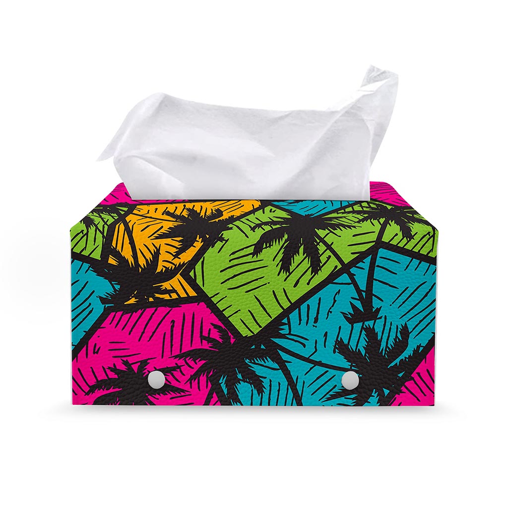 Colorful Palm Tree Pattern Print Leather Tissue Box Cover