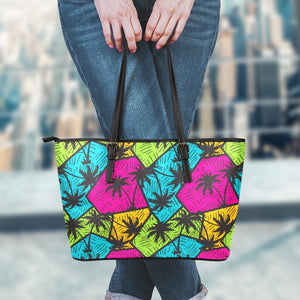 Colorful Palm Tree Pattern Print Leather Tote Bag