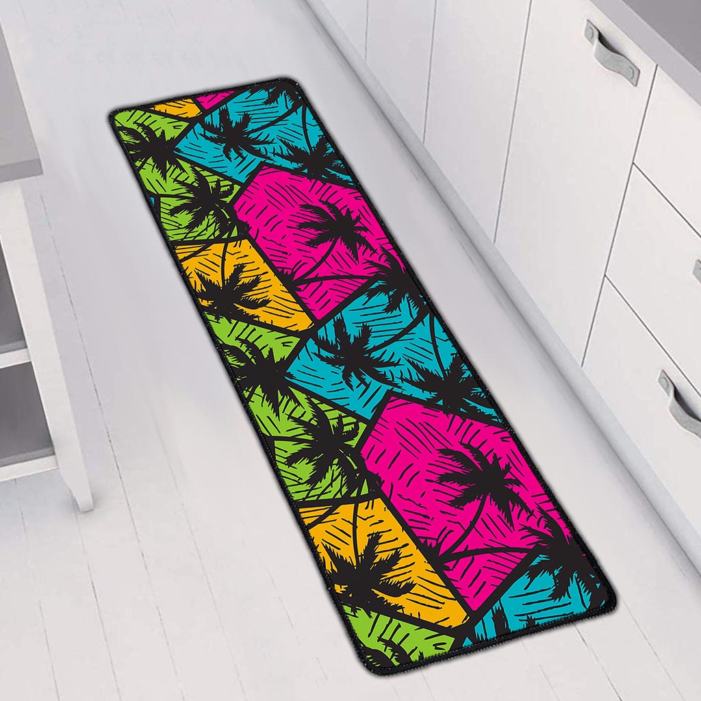 Colorful Palm Tree Pattern Print Long Kitchen Mat