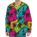 Colorful Palm Tree Pattern Print Long Sleeve Baseball Jersey