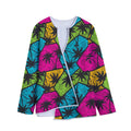 Colorful Palm Tree Pattern Print Long Sleeve Short Coat
