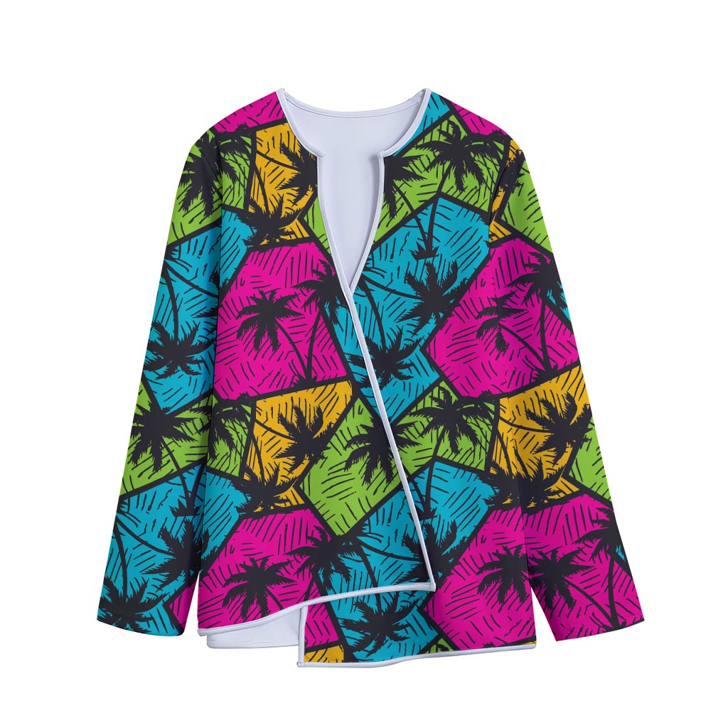 Colorful Palm Tree Pattern Print Long Sleeve Short Coat