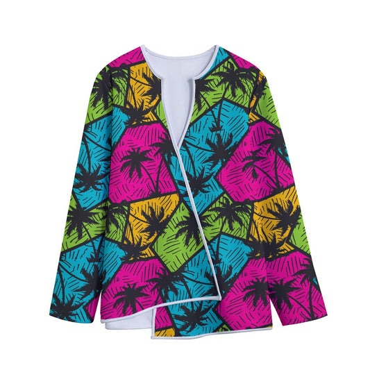 Colorful Palm Tree Pattern Print Long Sleeve Short Coat