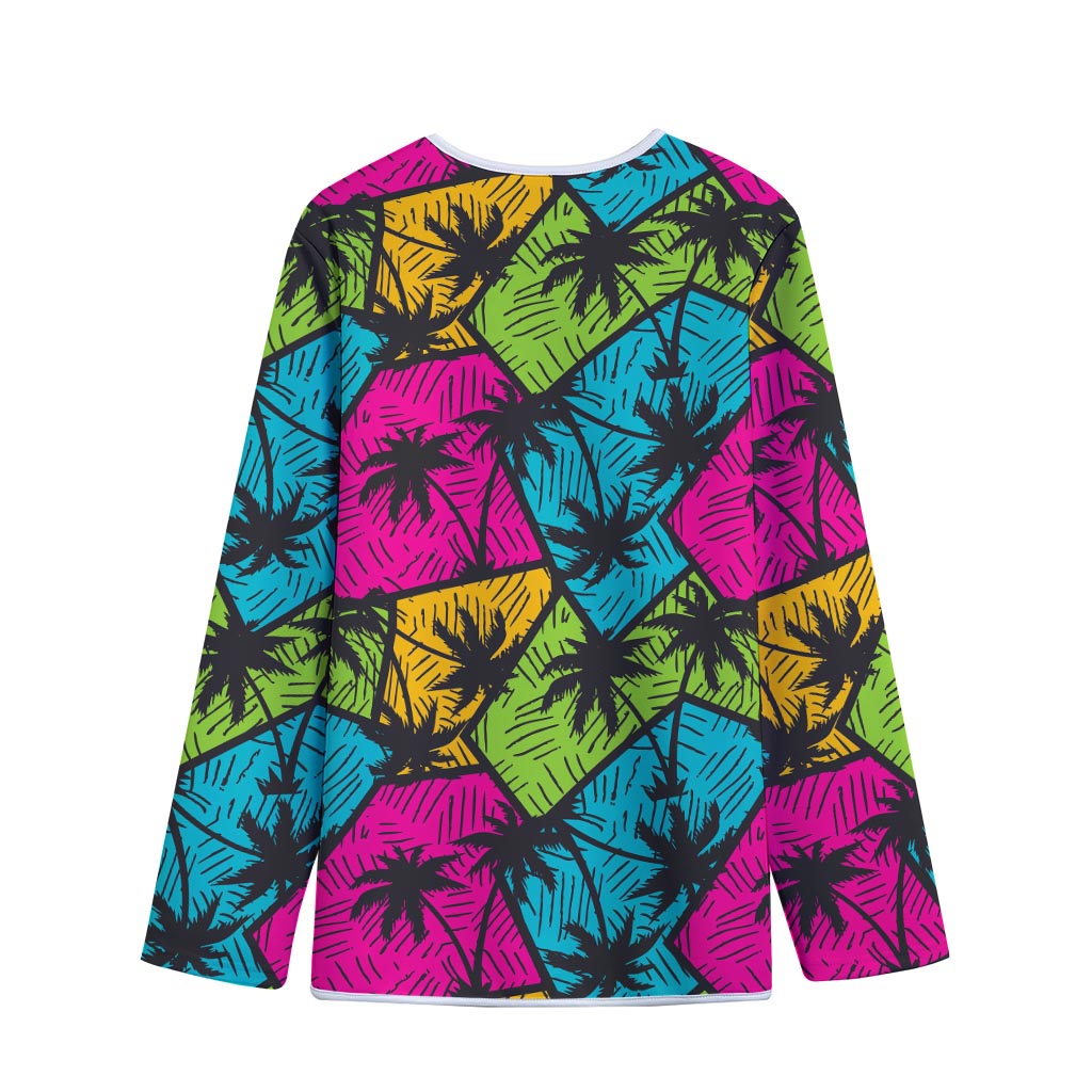 Colorful Palm Tree Pattern Print Long Sleeve Short Coat