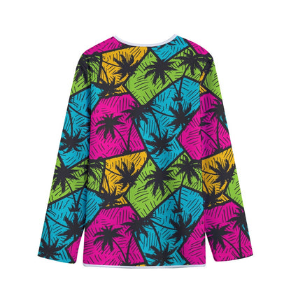 Colorful Palm Tree Pattern Print Long Sleeve Short Coat