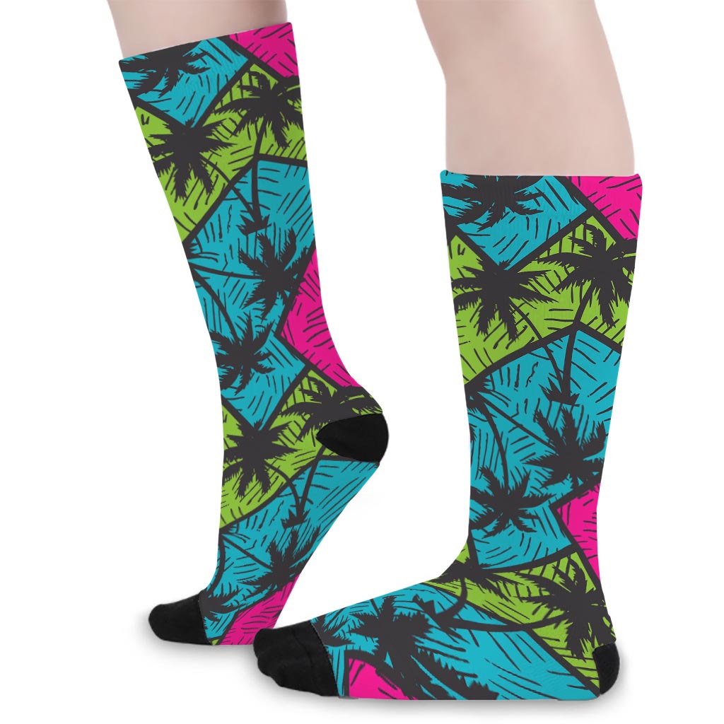 Colorful Palm Tree Pattern Print Long Socks