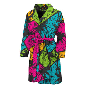 Colorful Palm Tree Pattern Print Men's Bathrobe