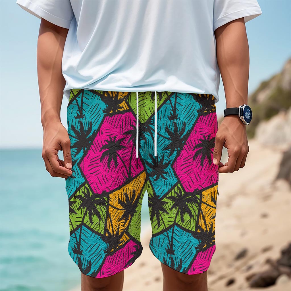 Colorful Palm Tree Pattern Print Men's Cargo Shorts