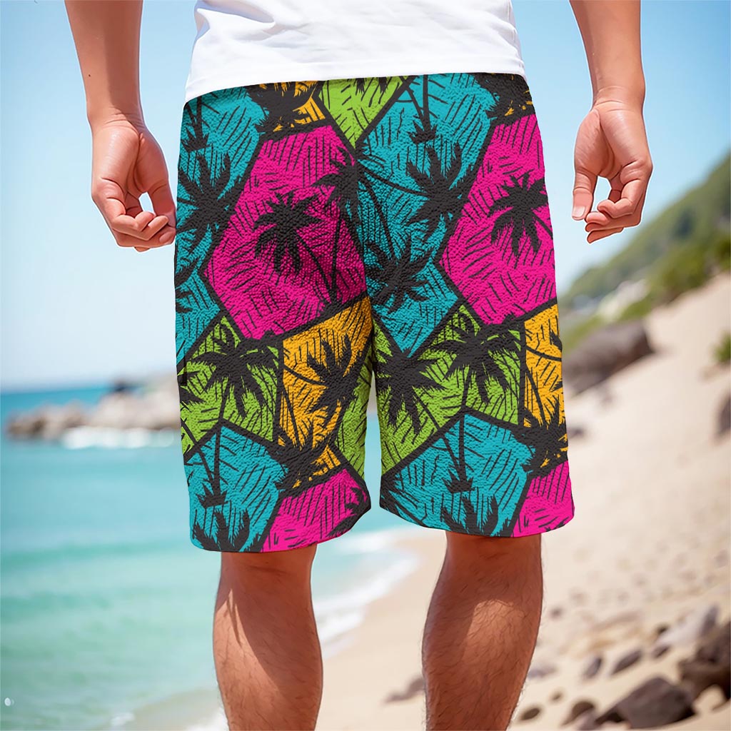 Colorful Palm Tree Pattern Print Men's Cargo Shorts