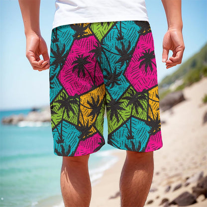 Colorful Palm Tree Pattern Print Men's Cargo Shorts