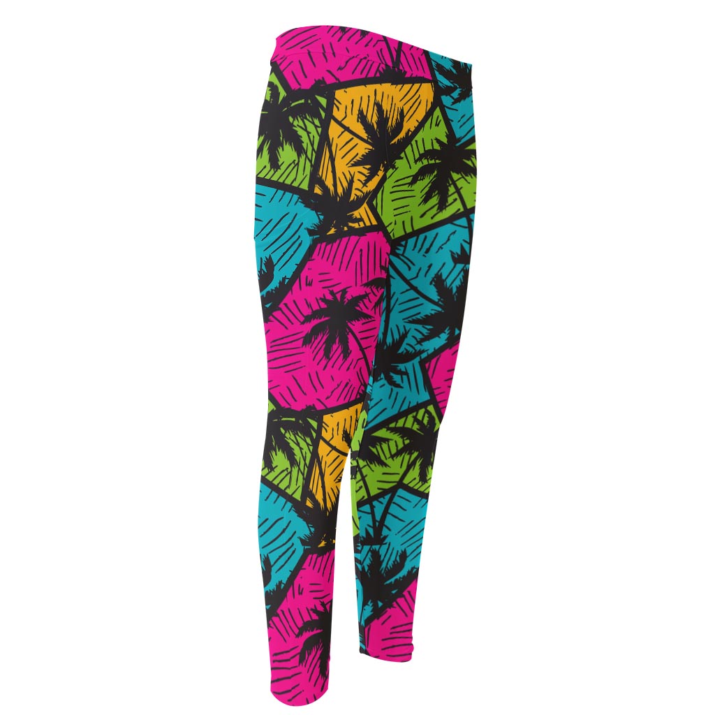 Colorful Palm Tree Pattern Print Men's Compression Pants