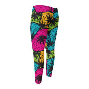 Colorful Palm Tree Pattern Print Men's Compression Pants