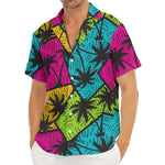 Colorful Palm Tree Pattern Print Men's Deep V-Neck Shirt