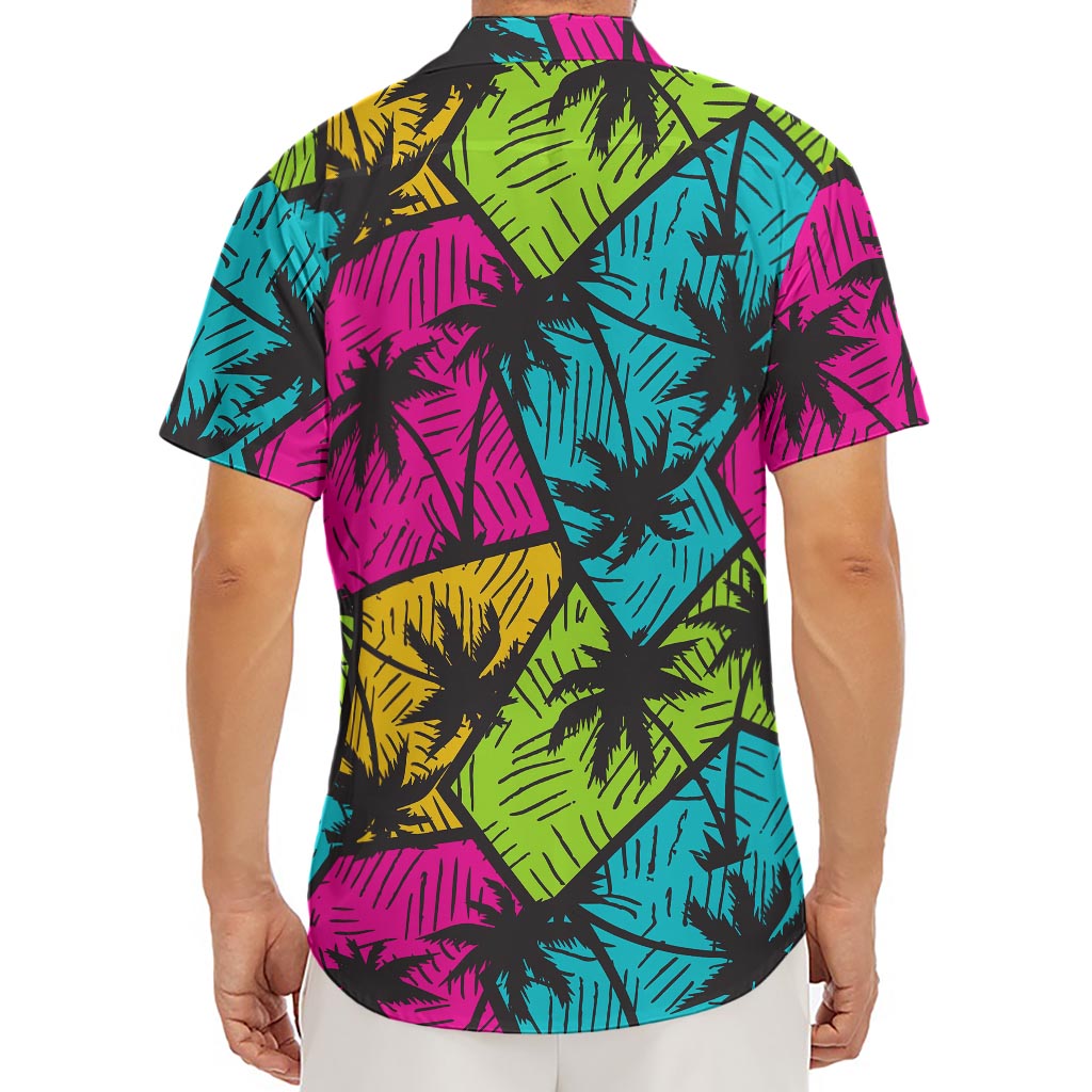 Colorful Palm Tree Pattern Print Men's Deep V-Neck Shirt