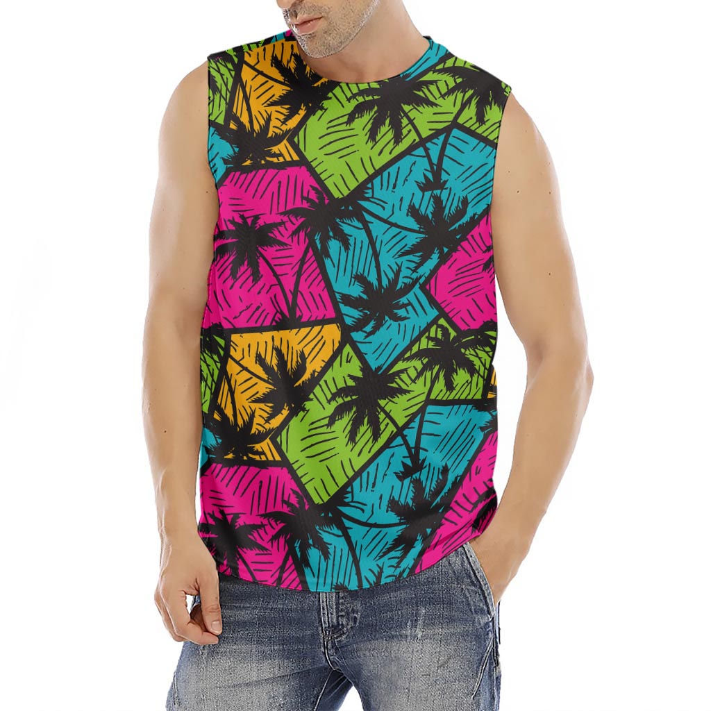 Colorful Palm Tree Pattern Print Men's Fitness Tank Top