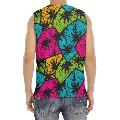 Colorful Palm Tree Pattern Print Men's Fitness Tank Top