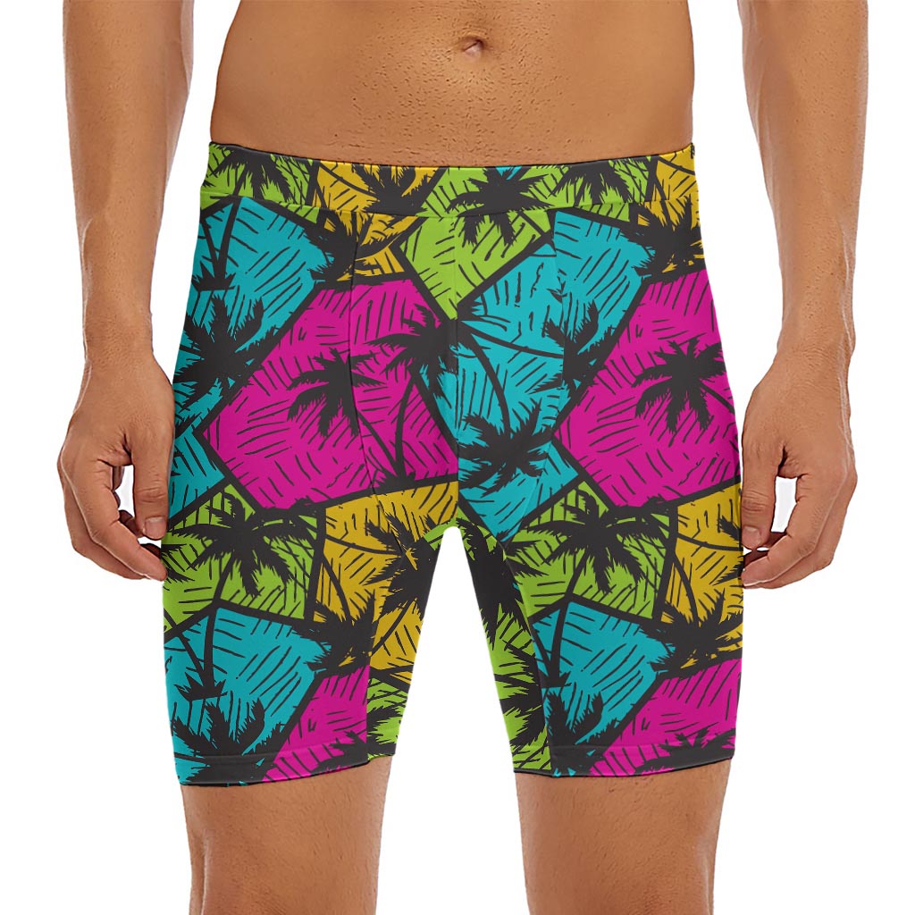 Colorful Palm Tree Pattern Print Men's Long Boxer Briefs