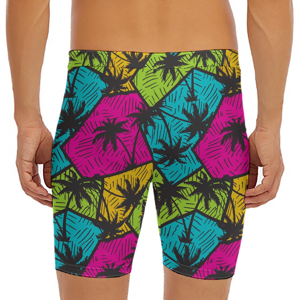 Colorful Palm Tree Pattern Print Men's Long Boxer Briefs