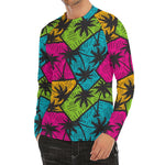 Colorful Palm Tree Pattern Print Men's Long Sleeve Rash Guard