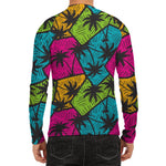 Colorful Palm Tree Pattern Print Men's Long Sleeve Rash Guard