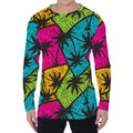 Colorful Palm Tree Pattern Print Men's Long Sleeve T-Shirt