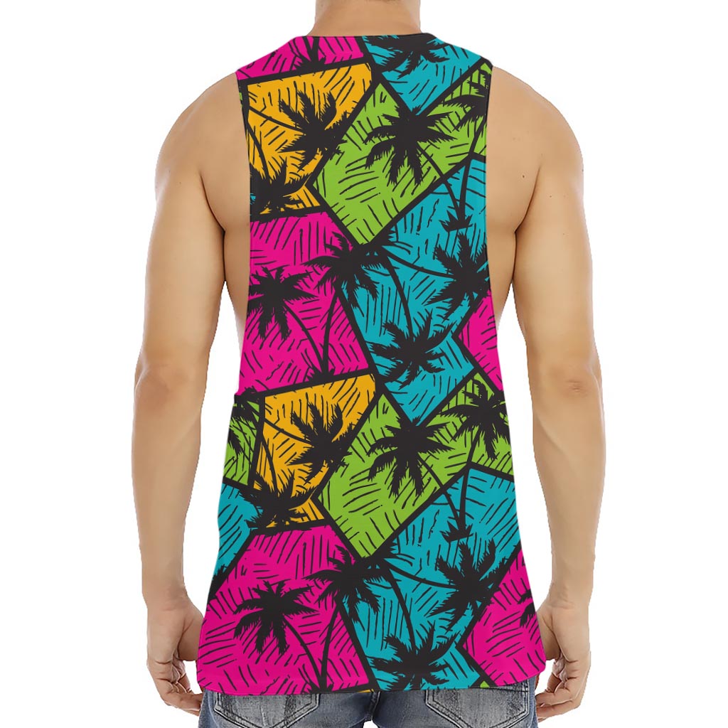 Colorful Palm Tree Pattern Print Men's Muscle Tank Top