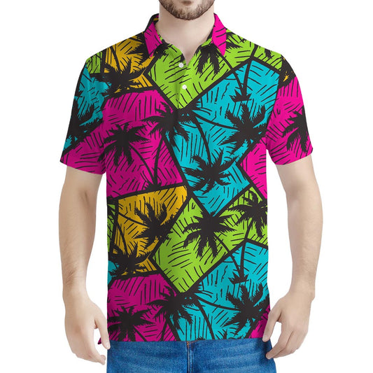 Colorful Palm Tree Pattern Print Men's Polo Shirt