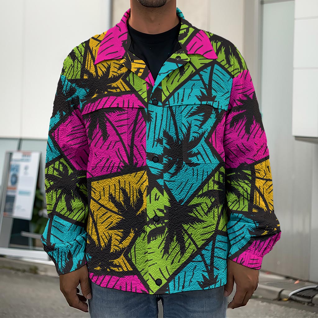 Colorful Palm Tree Pattern Print Men's Shirt Jacket