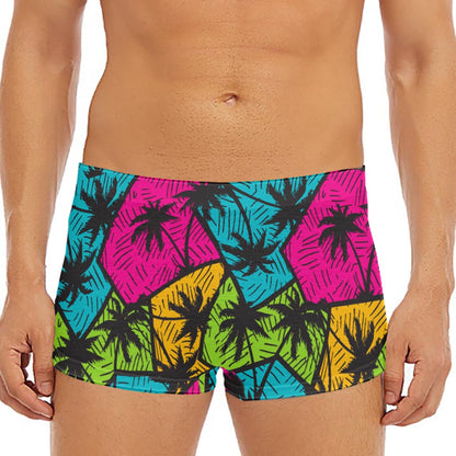 Colorful Palm Tree Pattern Print Men's Short Boxer Briefs