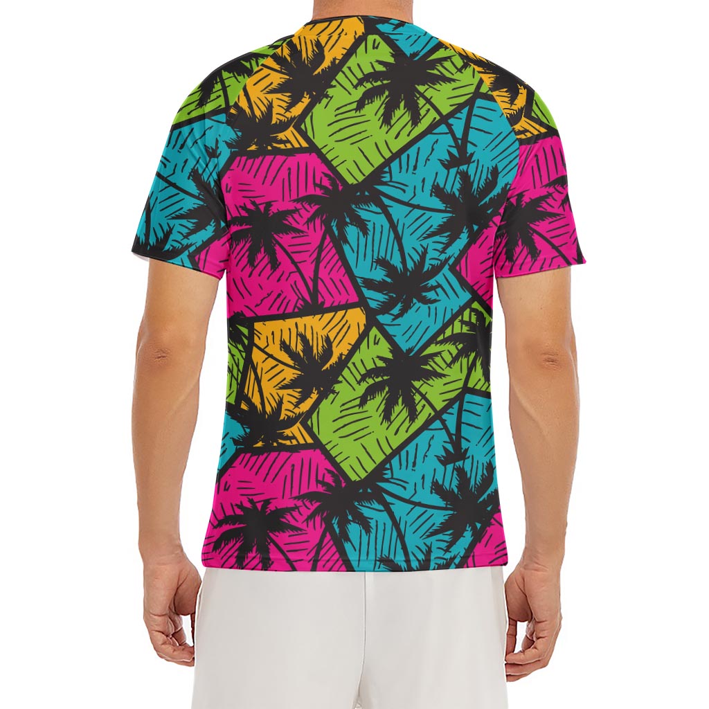 Colorful Palm Tree Pattern Print Men's Short Sleeve Rash Guard