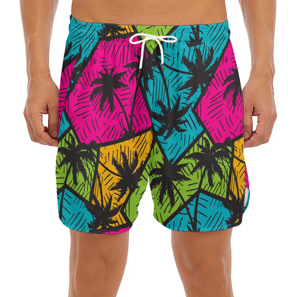 Colorful Palm Tree Pattern Print Men's Split Running Shorts