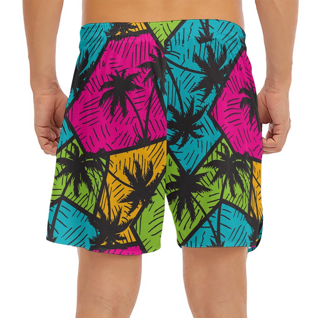Colorful Palm Tree Pattern Print Men's Split Running Shorts