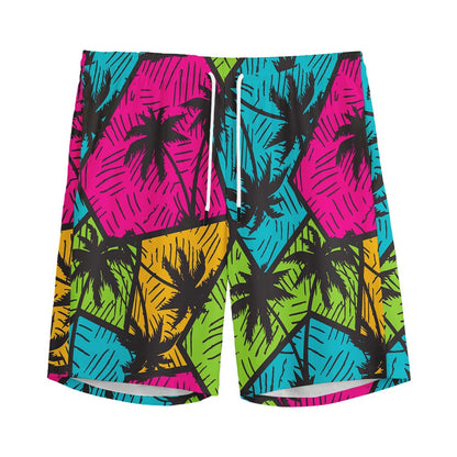 Colorful Palm Tree Pattern Print Men's Sports Shorts