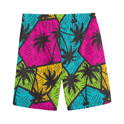 Colorful Palm Tree Pattern Print Men's Sports Shorts