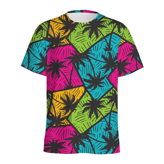 Colorful Palm Tree Pattern Print Men's Sports T-Shirt