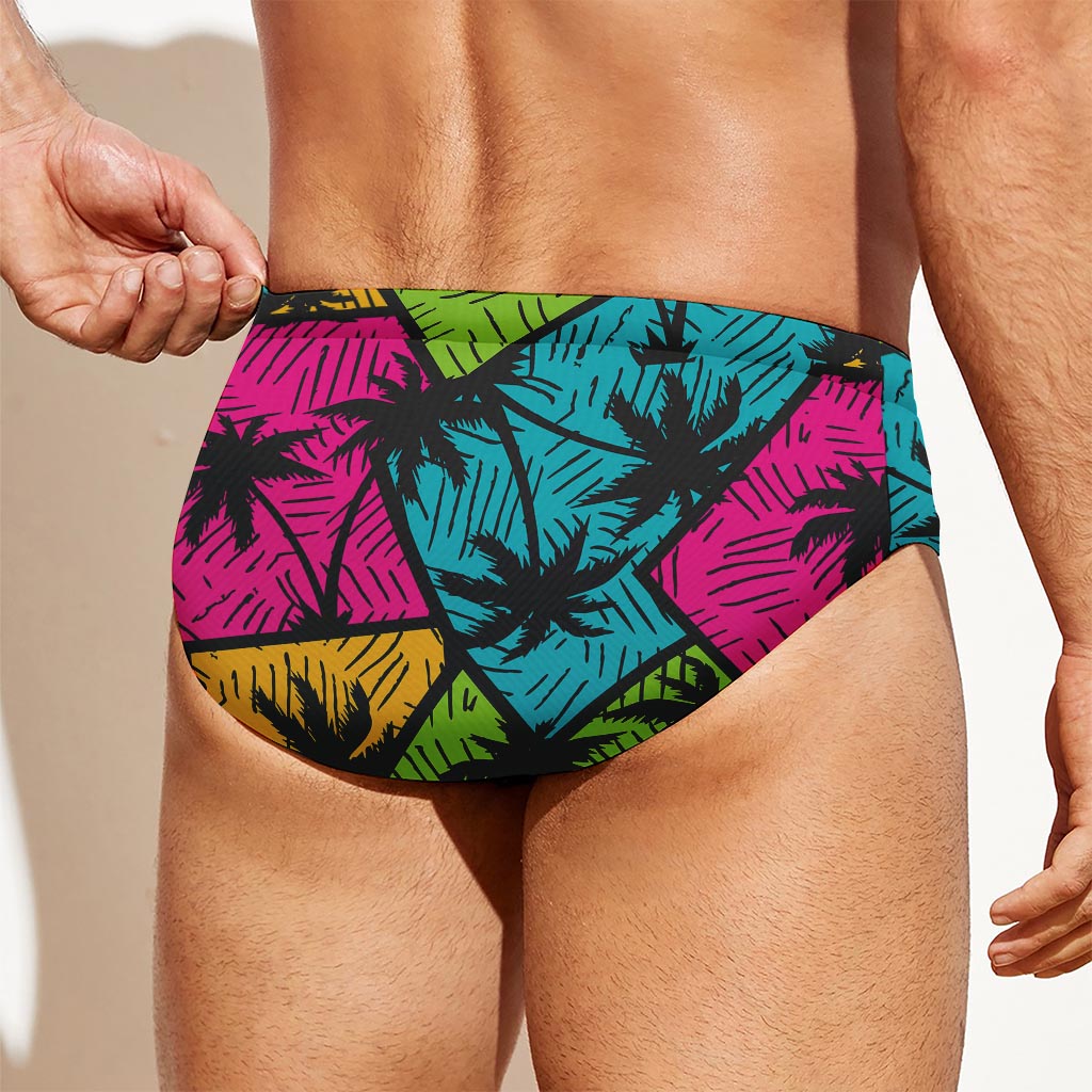 Colorful Palm Tree Pattern Print Men's Swim Briefs